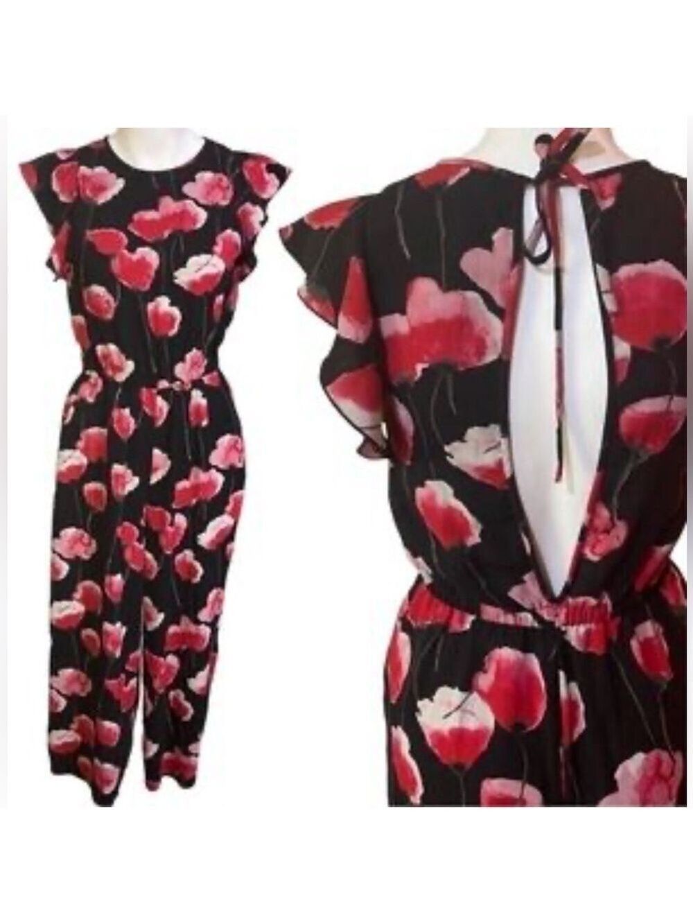 Aritzia Wilfred Fleurette Jumpsuit Red and Black Floral Wide Leg Size XS